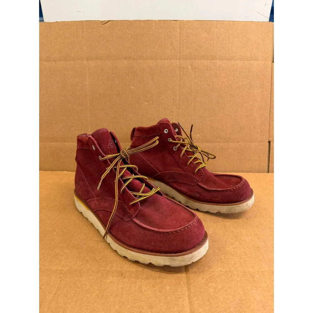 Nike ACG Kingman Suede Leather Boots Dark Team Red Darkold Leaf Size 11 US